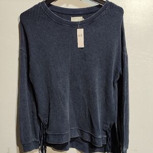 Women's Navy Blue Waffle Knit Top, Anthropologie, L, NEW